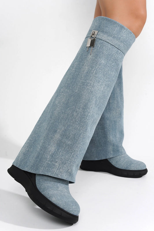 Step out in fashion with our Lavish Living Denim boots!