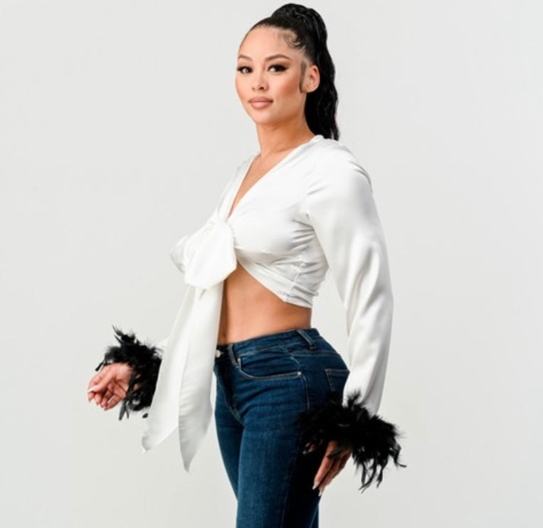 Satin Ostrich Feather Blouse